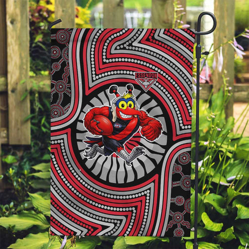 Essendon Football Club Garden Flag Indigenous Monochrome Dot Art Mascot Style