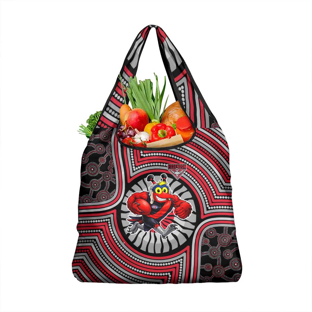 Essendon Football Club Grocery Bag Indigenous Monochrome Dot Art Mascot Style