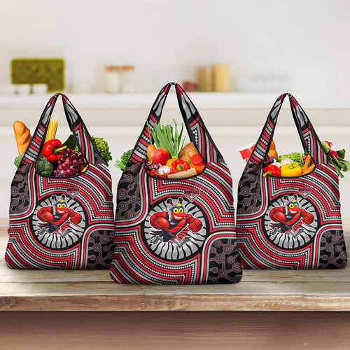 Essendon Football Club Grocery Bag Indigenous Monochrome Dot Art Mascot Style