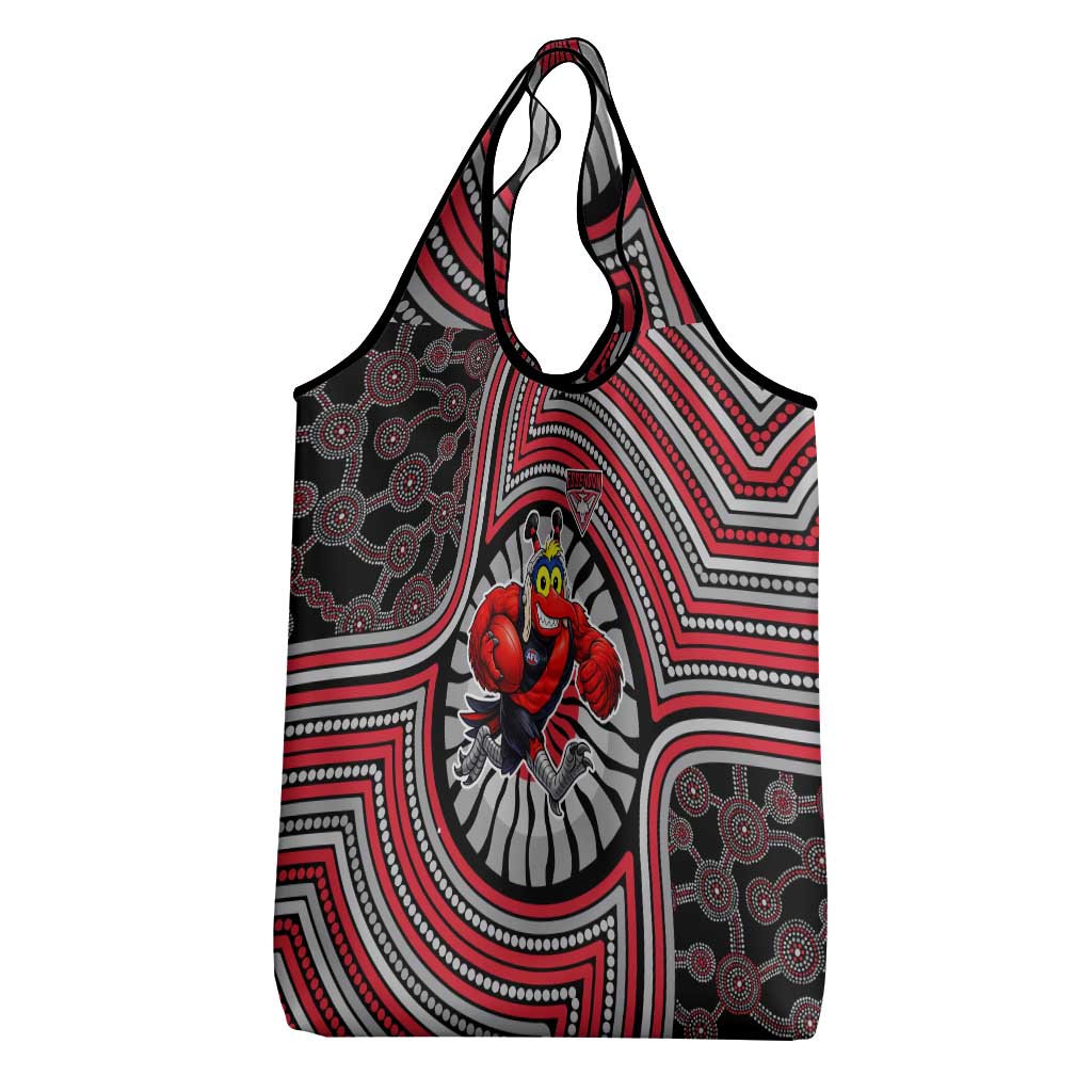 Essendon Football Club Grocery Bag Indigenous Monochrome Dot Art Mascot Style