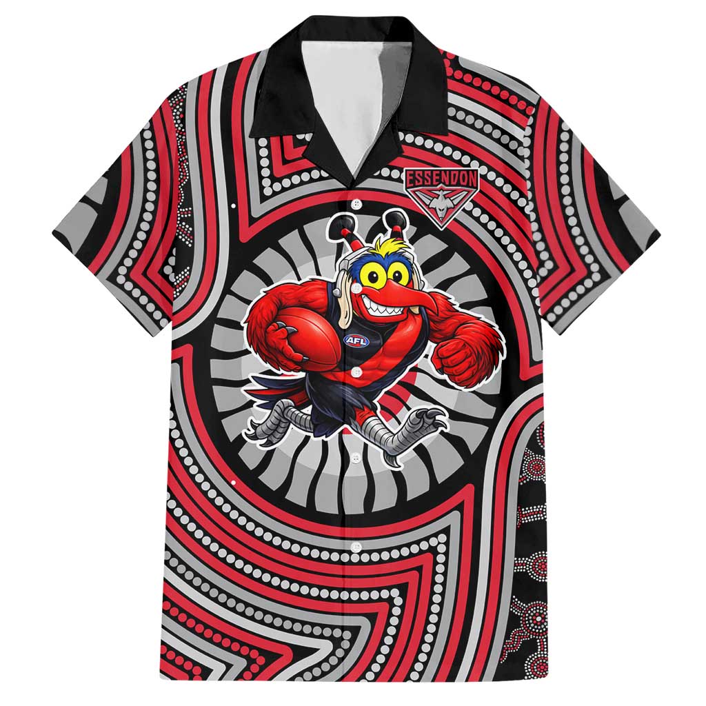 Essendon Football Club Hawaiian Shirt Indigenous Monochrome Dot Art Mascot Style