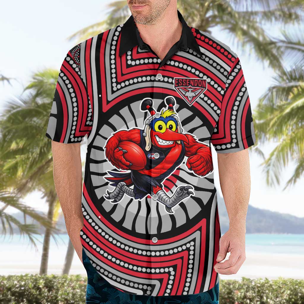 Essendon Football Club Hawaiian Shirt Indigenous Monochrome Dot Art Mascot Style