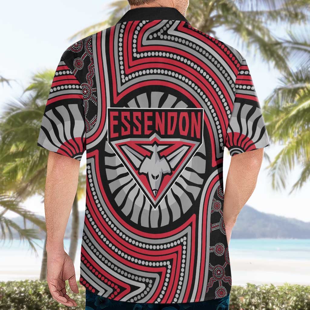Essendon Football Club Hawaiian Shirt Indigenous Monochrome Dot Art Mascot Style