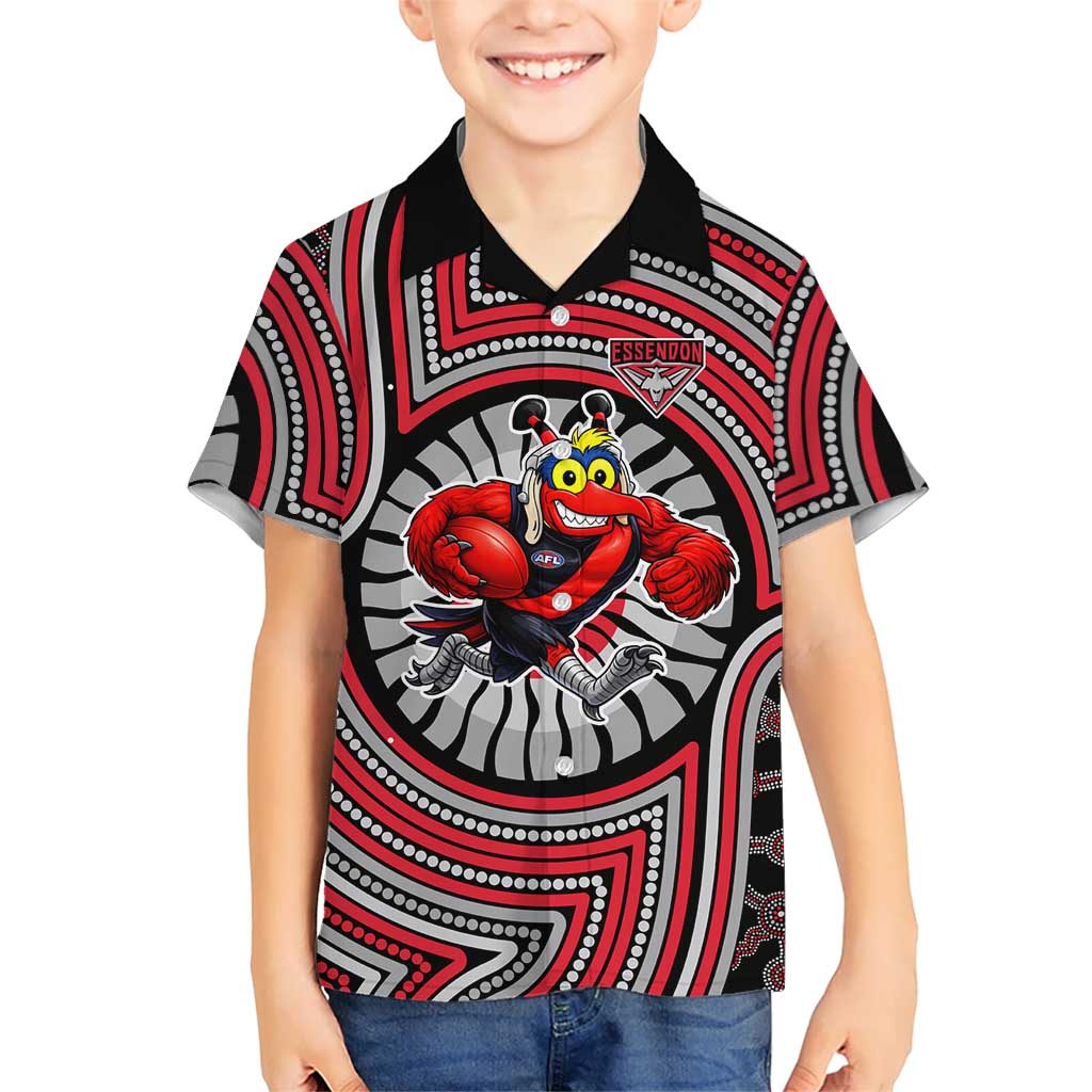 Essendon Football Club Hawaiian Shirt Indigenous Monochrome Dot Art Mascot Style