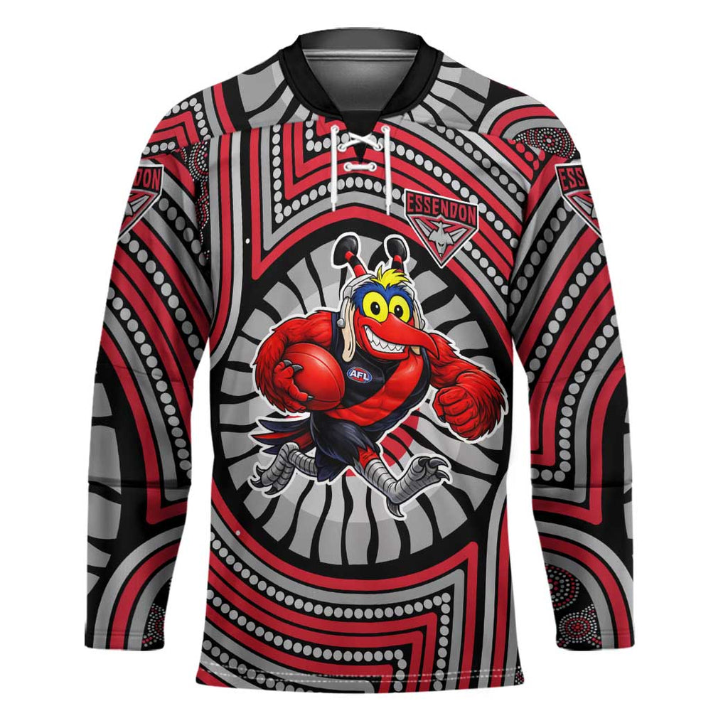 Essendon Football Club Hockey Jersey Indigenous Monochrome Dot Art Mascot Style