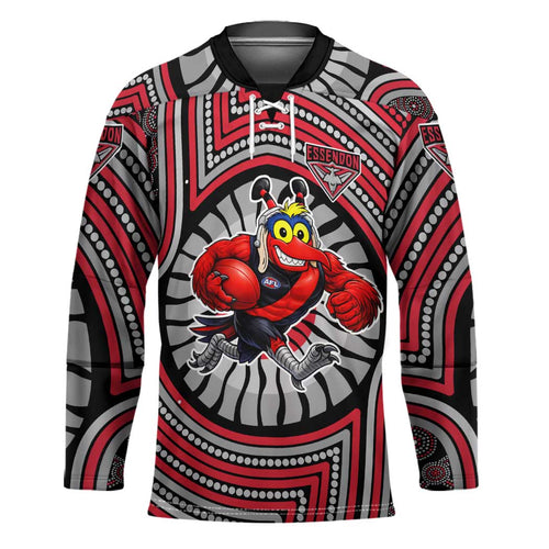 Essendon Football Club Hockey Jersey Indigenous Monochrome Dot Art Mascot Style