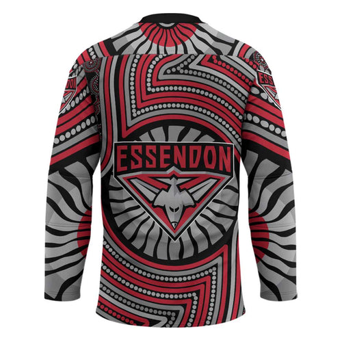 Essendon Football Club Hockey Jersey Indigenous Monochrome Dot Art Mascot Style