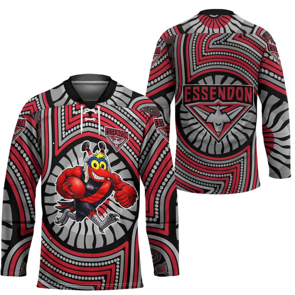 Essendon Football Club Hockey Jersey Indigenous Monochrome Dot Art Mascot Style