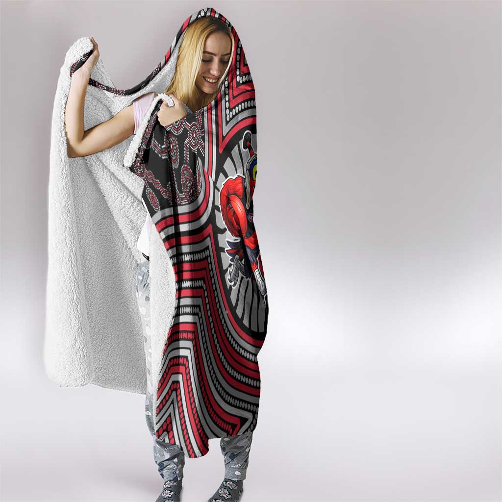Essendon Football Club Hooded Blanket Indigenous Monochrome Dot Art Mascot Style