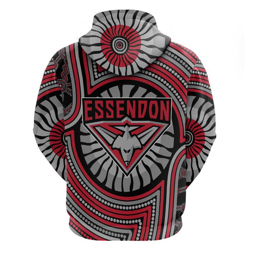 Essendon Football Club Hoodie Indigenous Monochrome Dot Art Mascot Style