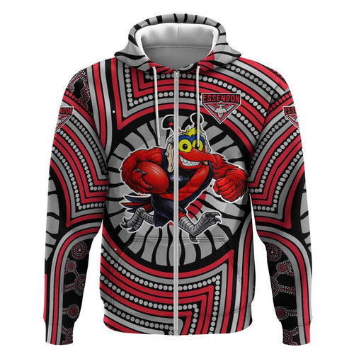 Essendon Football Club Hoodie Indigenous Monochrome Dot Art Mascot Style