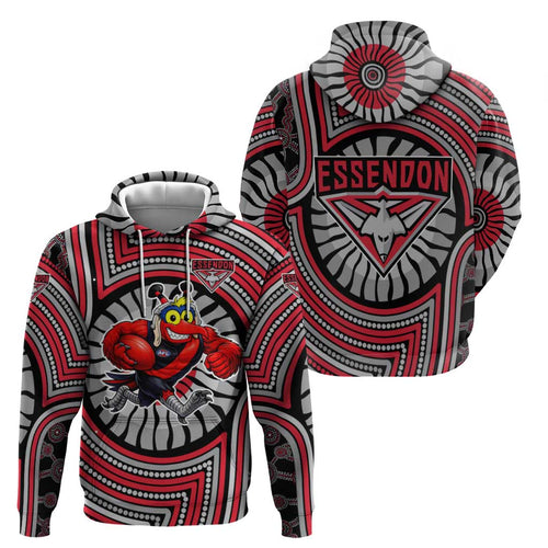 Essendon Football Club Hoodie Indigenous Monochrome Dot Art Mascot Style