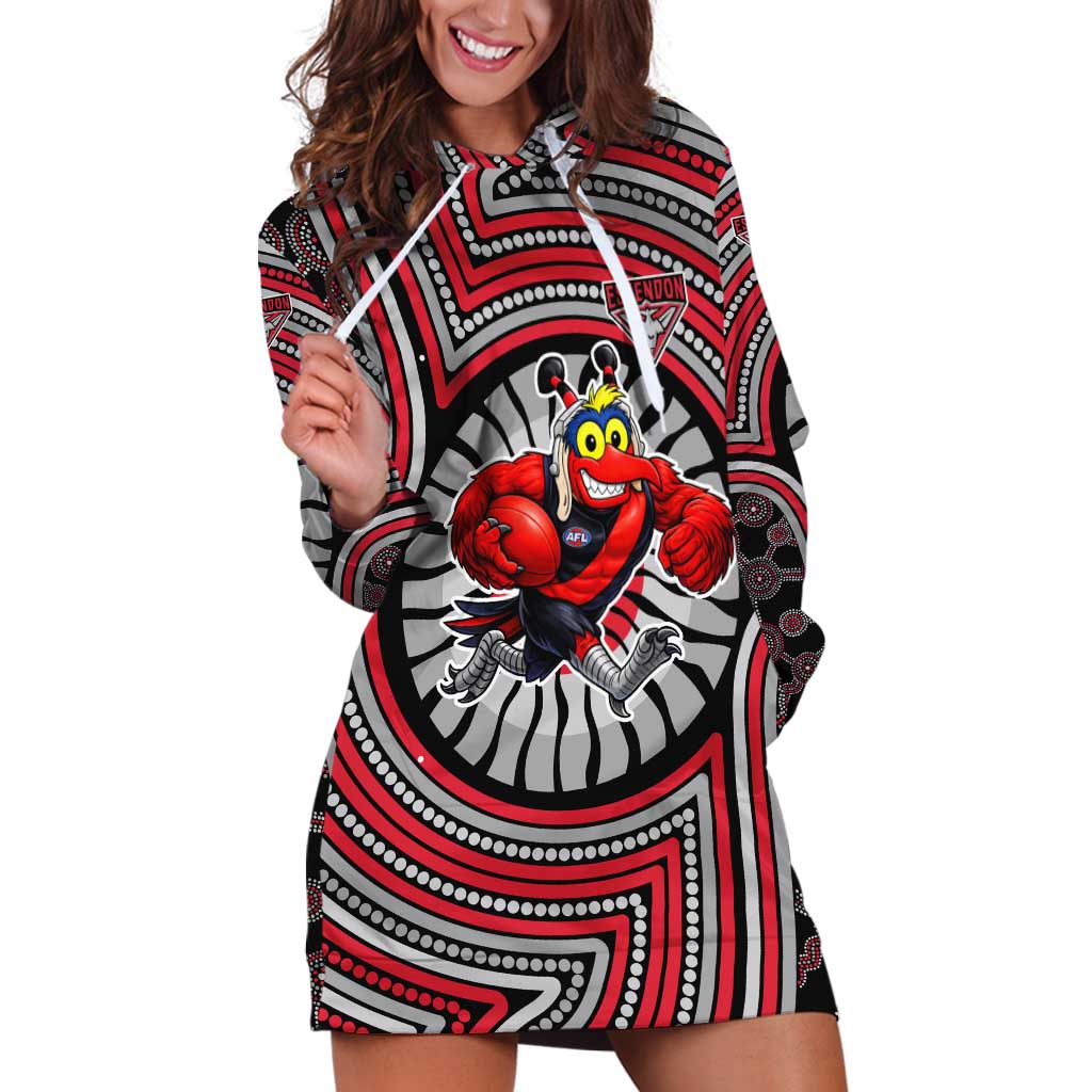 Essendon Football Club Hoodie Dress Indigenous Monochrome Dot Art Mascot Style