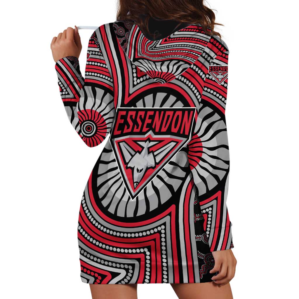 Essendon Football Club Hoodie Dress Indigenous Monochrome Dot Art Mascot Style