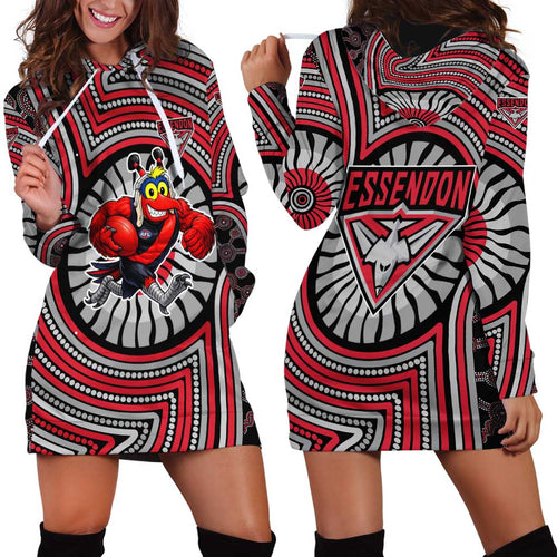 Essendon Football Club Hoodie Dress Indigenous Monochrome Dot Art Mascot Style