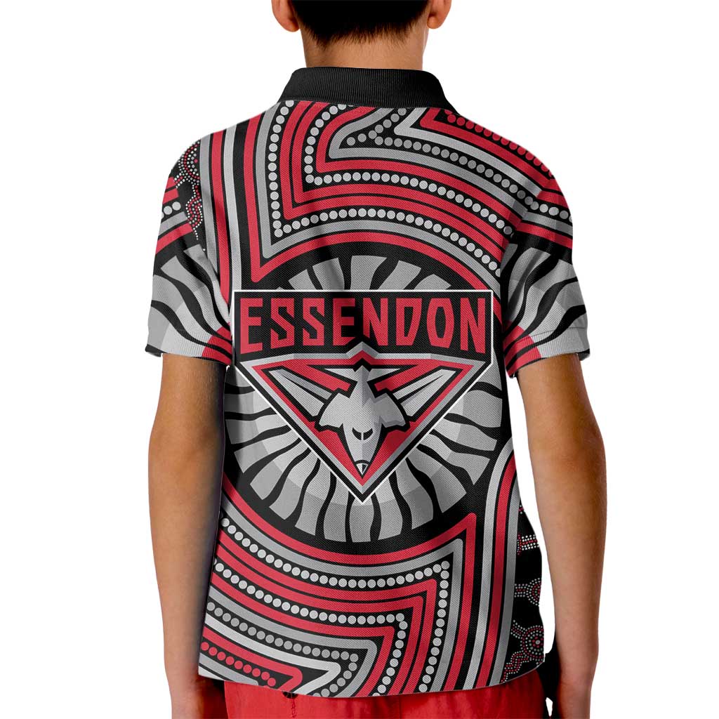 Essendon Football Club Kid Polo Shirt Indigenous Monochrome Dot Art Mascot Style