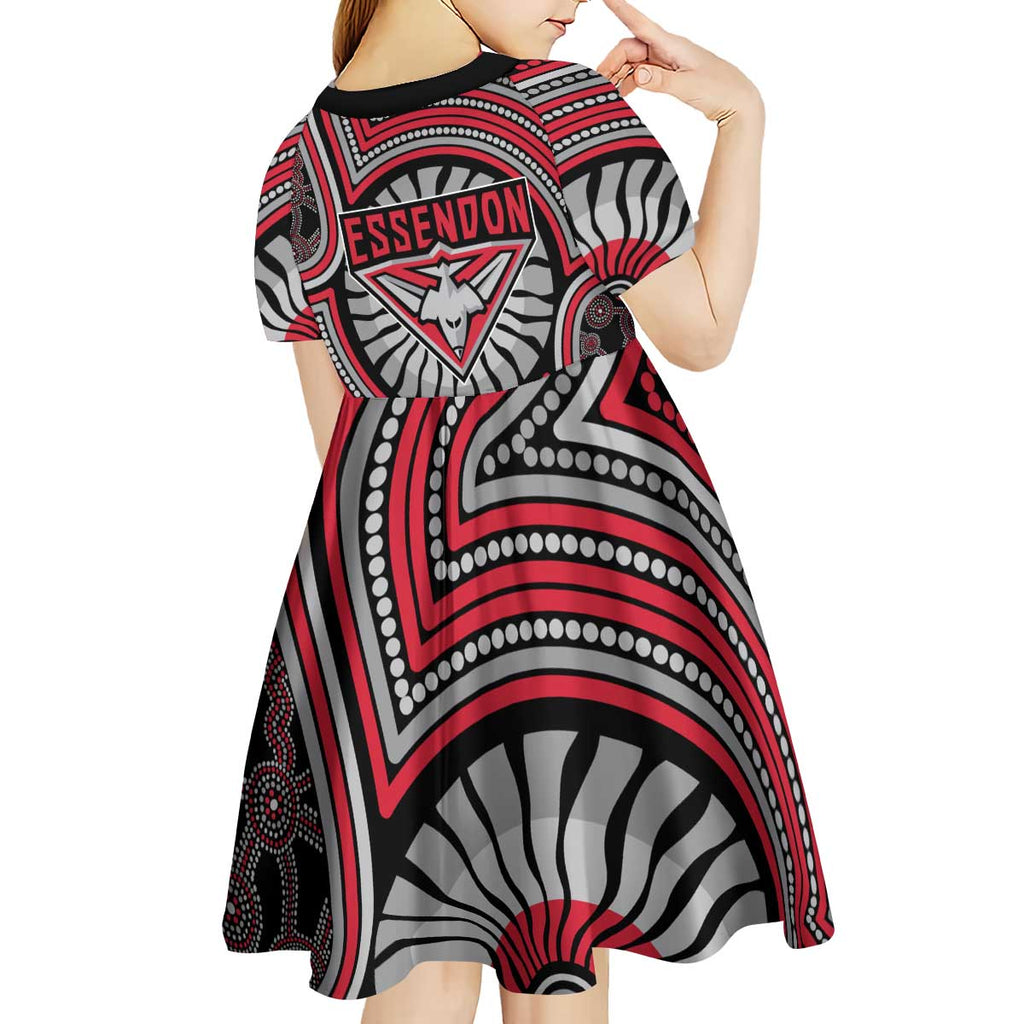 Essendon Football Club Kid Short Sleeve Dress Indigenous Monochrome Dot Art Mascot Style