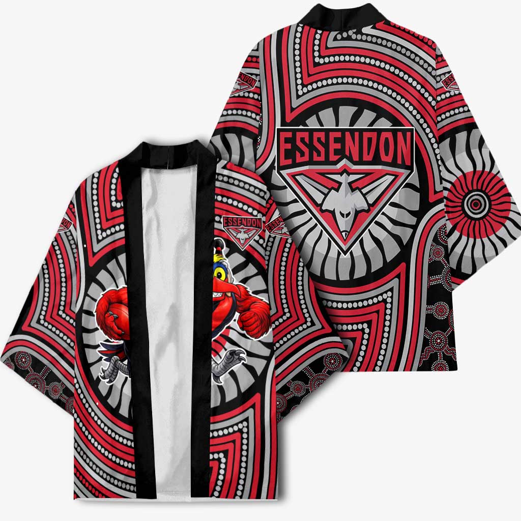 Essendon Football Club Kimono Indigenous Monochrome Dot Art Mascot Style