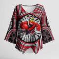 Essendon Football Club Kimono Sleeve Blouse Indigenous Monochrome Dot Art Mascot Style