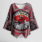 Essendon Football Club Kimono Sleeve Blouse Indigenous Monochrome Dot Art Mascot Style
