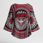 Essendon Football Club Kimono Sleeve Blouse Indigenous Monochrome Dot Art Mascot Style