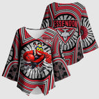 Essendon Football Club Kimono Sleeve Blouse Indigenous Monochrome Dot Art Mascot Style