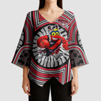 Essendon Football Club Kimono Sleeve Blouse Indigenous Monochrome Dot Art Mascot Style