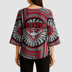 Essendon Football Club Kimono Sleeve Blouse Indigenous Monochrome Dot Art Mascot Style