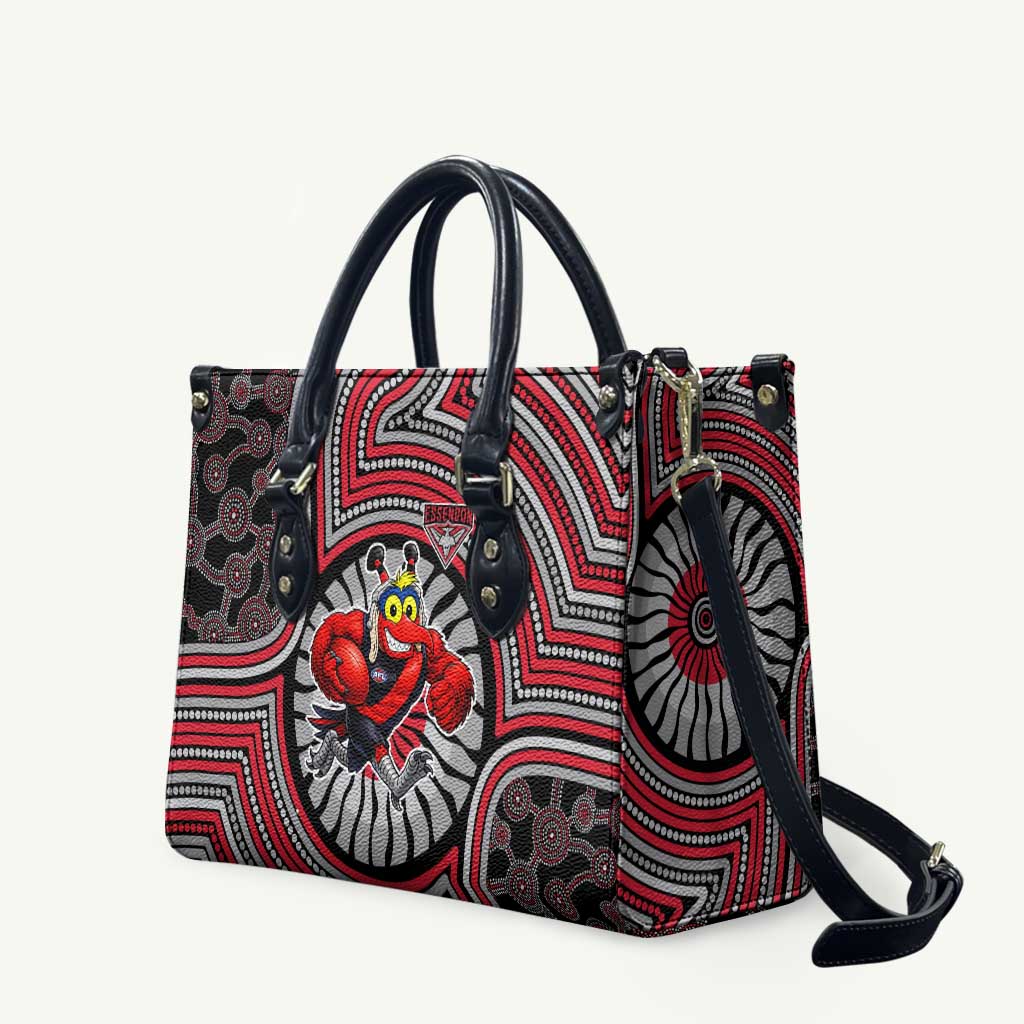 Essendon Football Club Leather Bag Indigenous Monochrome Dot Art Mascot Style