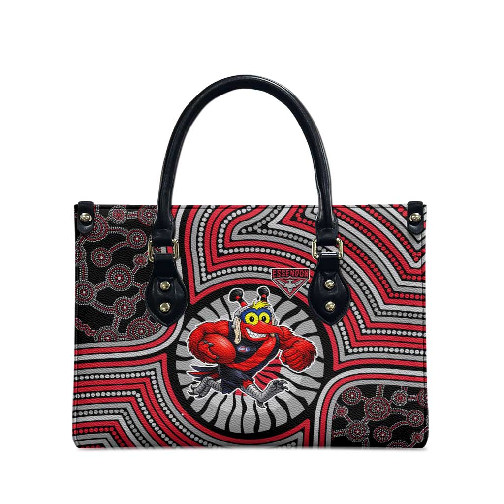 Essendon Football Club Leather Bag Indigenous Monochrome Dot Art Mascot Style