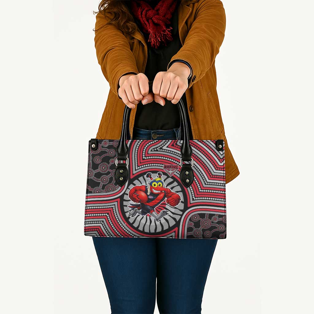 Essendon Football Club Leather Bag Indigenous Monochrome Dot Art Mascot Style