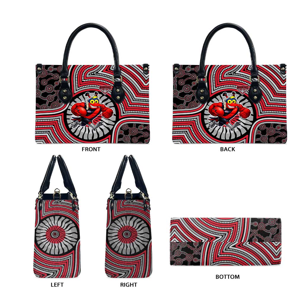 Essendon Football Club Leather Bag Indigenous Monochrome Dot Art Mascot Style