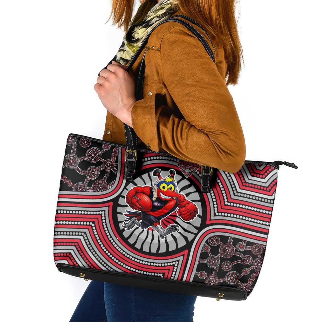 Essendon Football Club Leather Tote Bag Indigenous Monochrome Dot Art Mascot Style