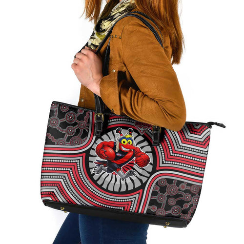 Essendon Football Club Leather Tote Bag Indigenous Monochrome Dot Art Mascot Style