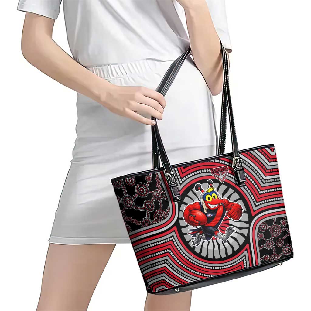 Essendon Football Club Leather Tote Bag Indigenous Monochrome Dot Art Mascot Style