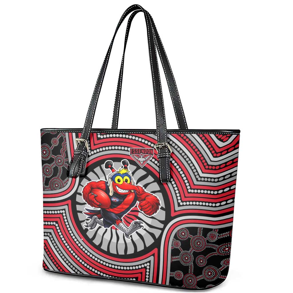 Essendon Football Club Leather Tote Bag Indigenous Monochrome Dot Art Mascot Style
