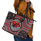 Essendon Football Club Leather Tote Bag Indigenous Monochrome Dot Art Mascot Style