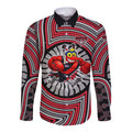 Essendon Football Club Long Sleeve Button Shirt Indigenous Monochrome Dot Art Mascot Style