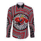 Essendon Football Club Long Sleeve Button Shirt Indigenous Monochrome Dot Art Mascot Style