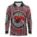 Essendon Football Club Long Sleeve Polo Shirt Indigenous Monochrome Dot Art Mascot Style