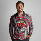 Essendon Football Club Long Sleeve Polo Shirt Indigenous Monochrome Dot Art Mascot Style