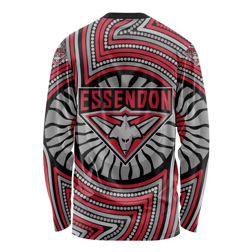 Essendon Football Club Long Sleeve Shirt Indigenous Monochrome Dot Art Mascot Style