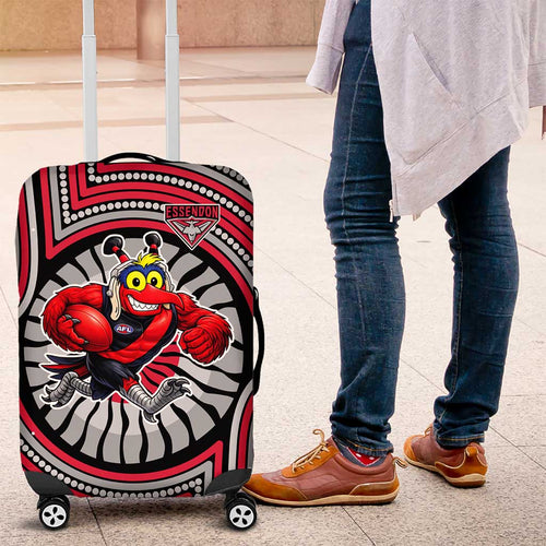 Essendon Football Club Luggage Cover Indigenous Monochrome Dot Art Mascot Style