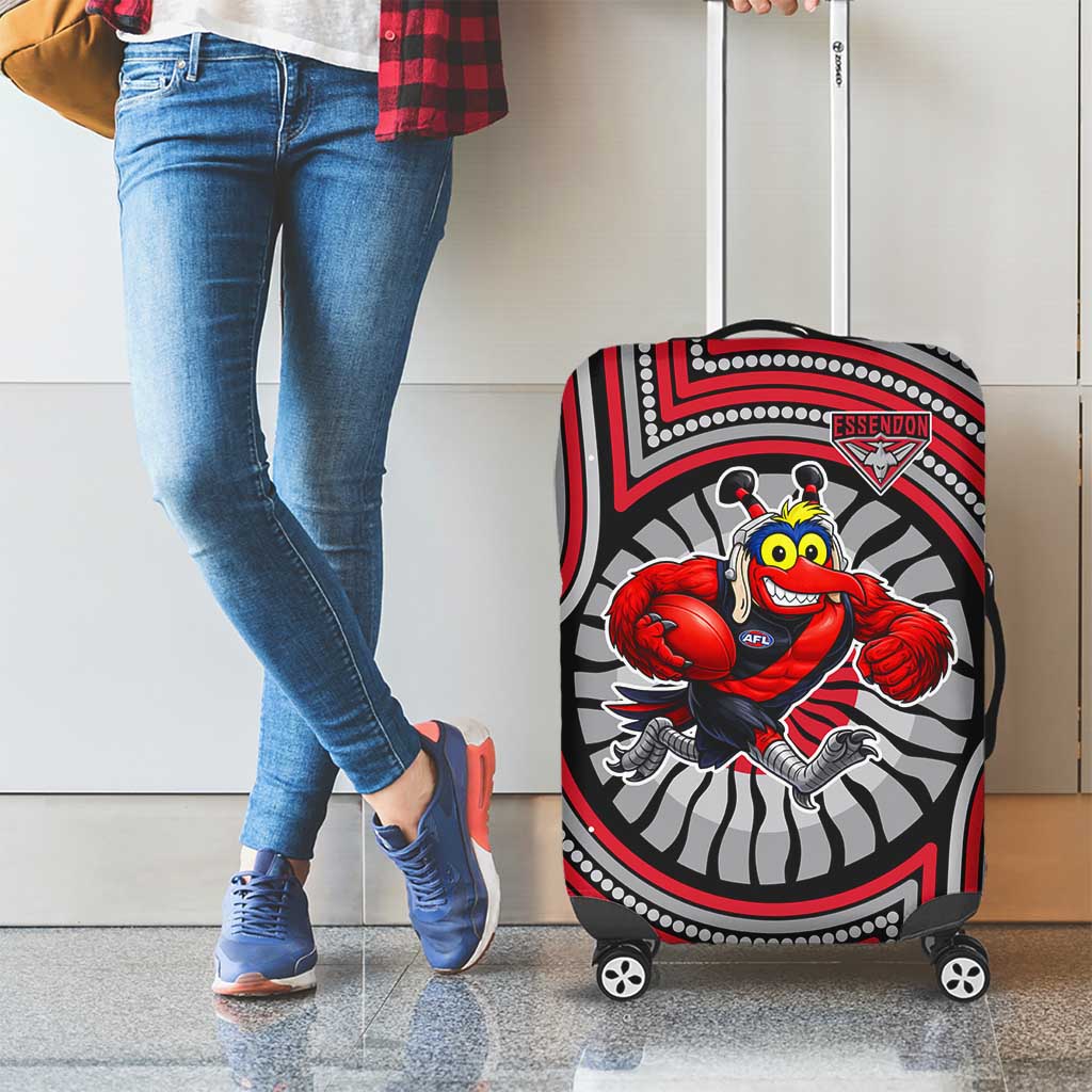 Essendon Football Club Luggage Cover Indigenous Monochrome Dot Art Mascot Style