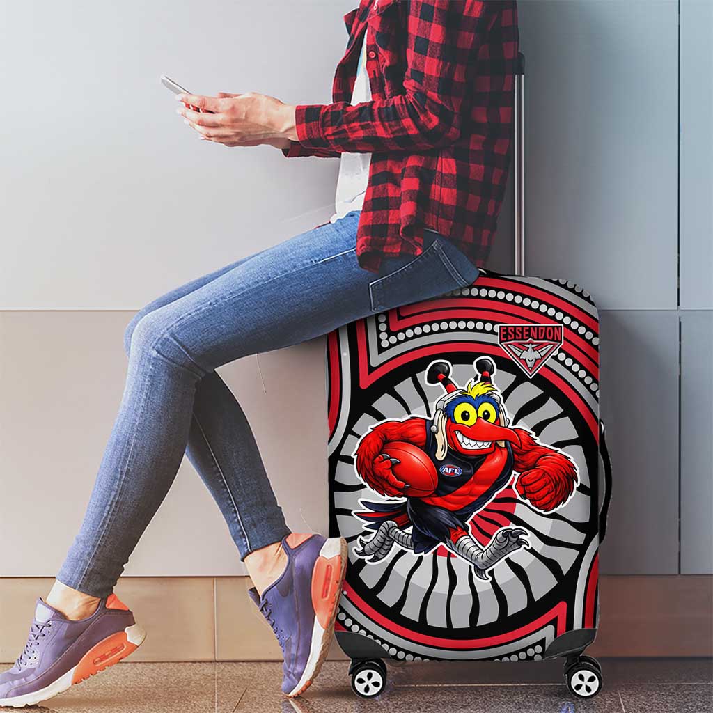 Essendon Football Club Luggage Cover Indigenous Monochrome Dot Art Mascot Style