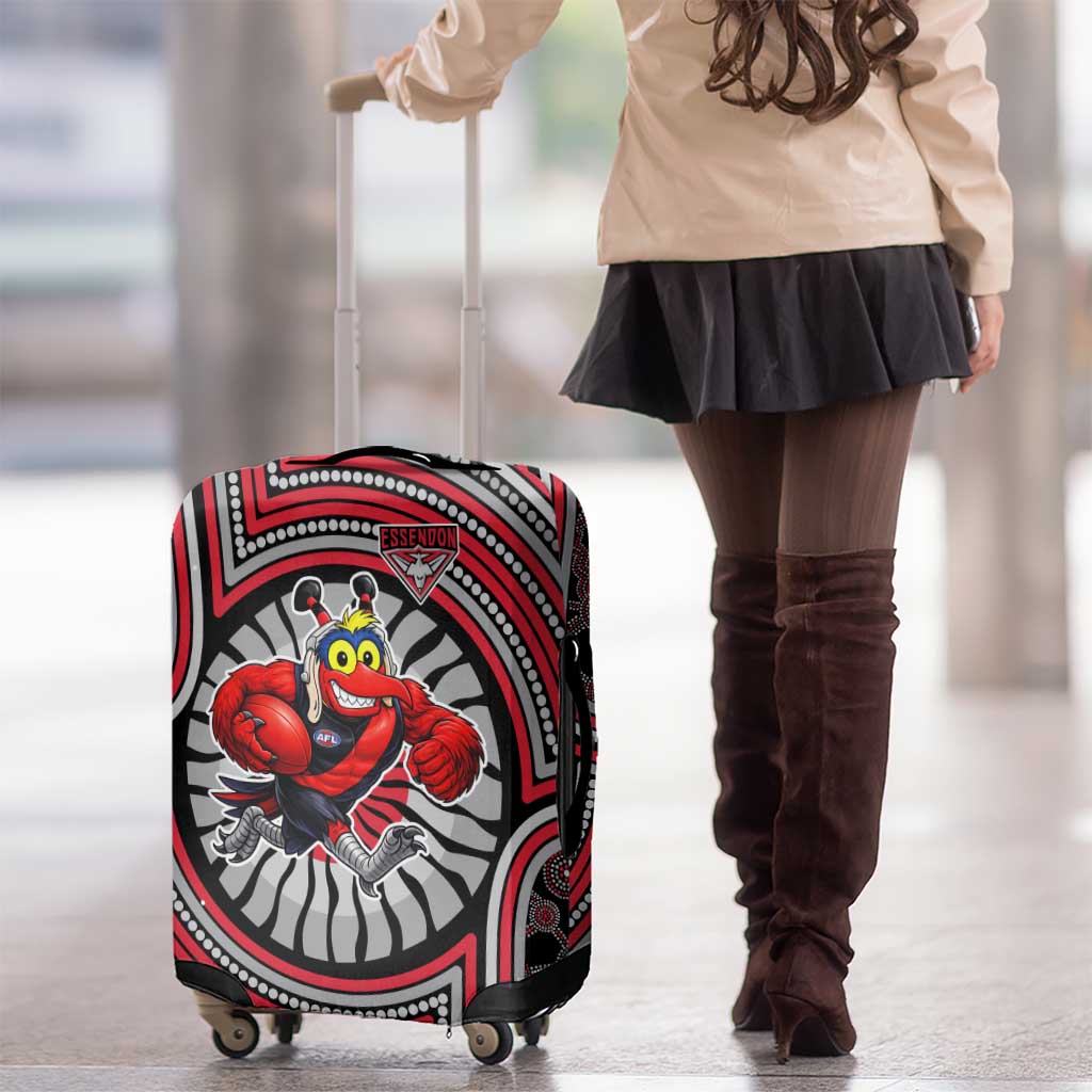 Essendon Football Club Luggage Cover Indigenous Monochrome Dot Art Mascot Style