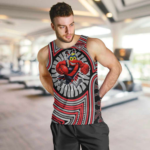 Essendon Football Club Men Tank Top Indigenous Monochrome Dot Art Mascot Style