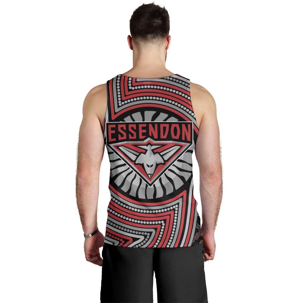 Essendon Football Club Men Tank Top Indigenous Monochrome Dot Art Mascot Style