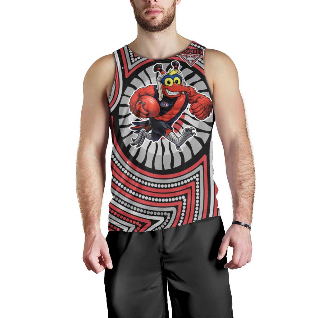 Essendon Football Club Men Tank Top Indigenous Monochrome Dot Art Mascot Style