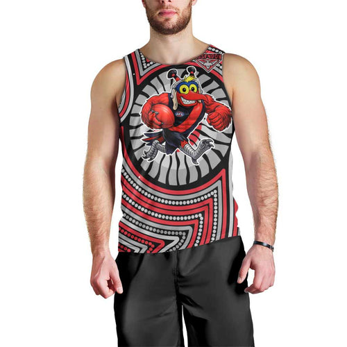 Essendon Football Club Men Tank Top Indigenous Monochrome Dot Art Mascot Style